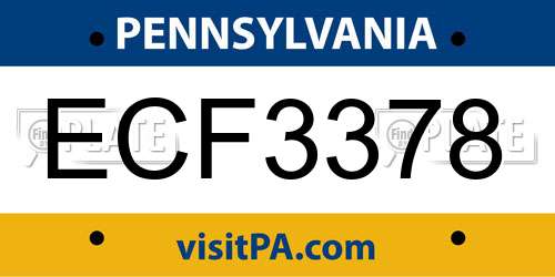 ECF3378 Pennsylvania License Plate