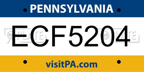 ECF5204 Pennsylvania License Plate
