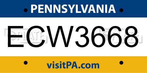 ECW3668 Pennsylvania License Plate