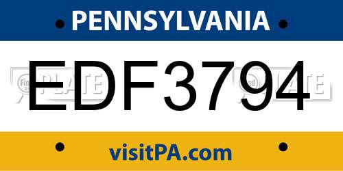 EDF3794 Pennsylvania License Plate