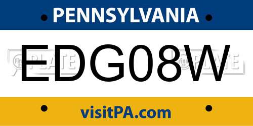 EDG08W Pennsylvania License Plate