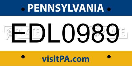 EDL0989 Pennsylvania License Plate
