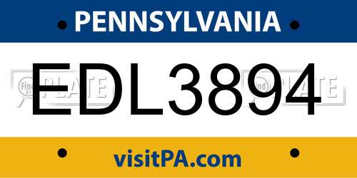 EDL3894 Pennsylvania License Plate