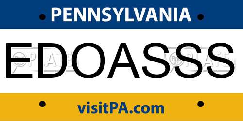 EDOASSS Pennsylvania License Plate