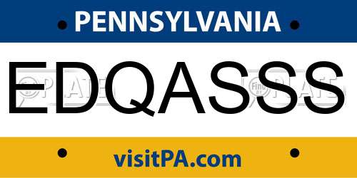 EDQASSS Pennsylvania License Plate