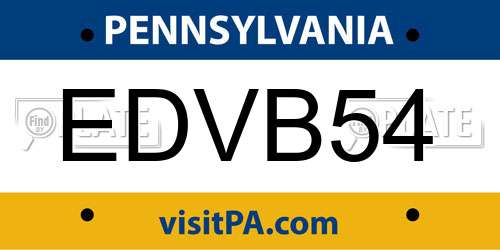 EDVB54 Pennsylvania License Plate