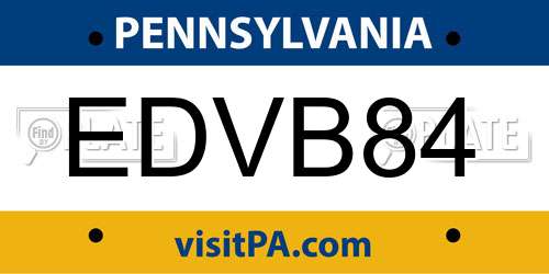 EDVB84 Pennsylvania License Plate