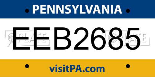 EEB2685 Pennsylvania License Plate