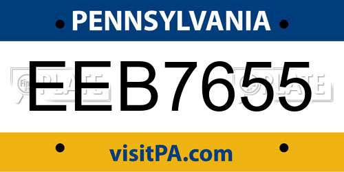 EEB7655 Pennsylvania License Plate