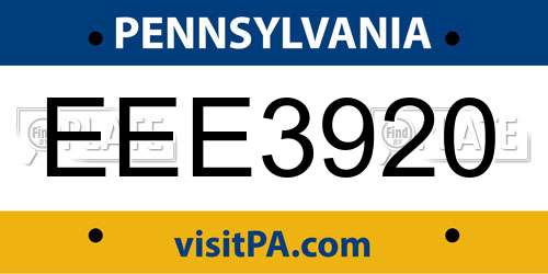 EEE3920 Pennsylvania License Plate