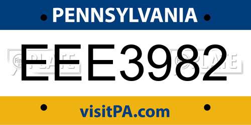 EEE3982 Pennsylvania License Plate