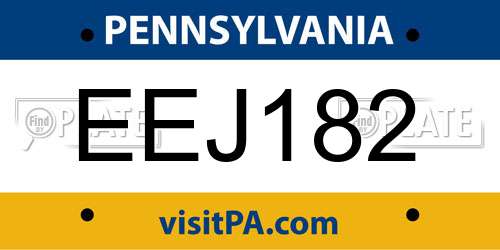 EEJ182 Pennsylvania License Plate