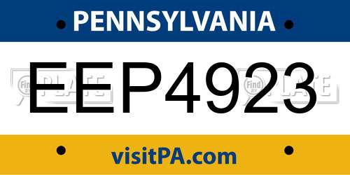 EEP4923 Pennsylvania License Plate