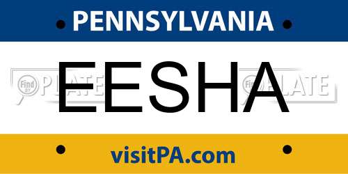 EESHA Pennsylvania License Plate