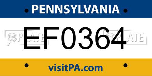 EF0364 Pennsylvania License Plate