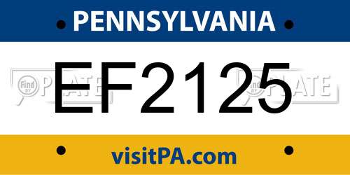 EF2125 Pennsylvania License Plate