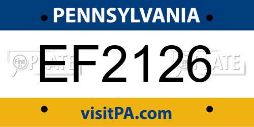 EF2126 Pennsylvania License Plate