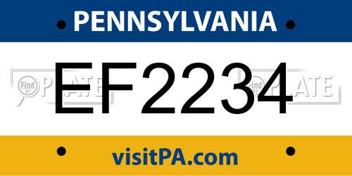 EF2234 Pennsylvania License Plate
