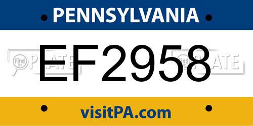 EF2958 Pennsylvania License Plate
