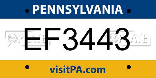 EF3443 Pennsylvania License Plate