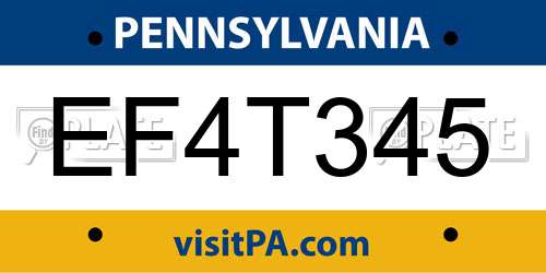 EF4T345 Pennsylvania License Plate