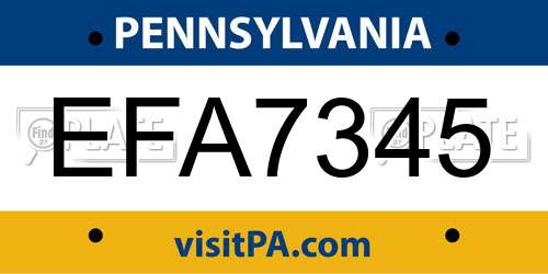 EFA7345 Pennsylvania License Plate