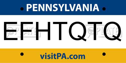 EFHTQTQ Pennsylvania License Plate