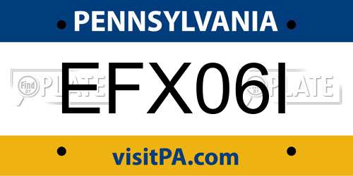 EFX06I Pennsylvania License Plate