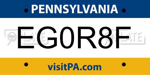 EG0R8F Pennsylvania License Plate