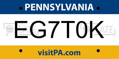 EG7T0K Pennsylvania License Plate