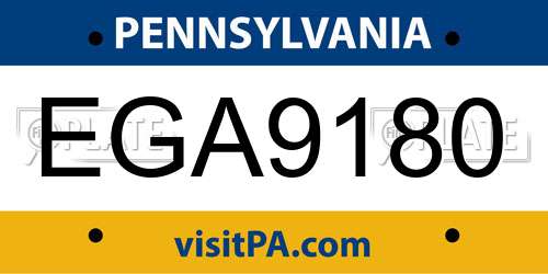 EGA9180 Pennsylvania License Plate