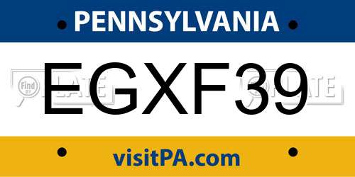 EGXF39 Pennsylvania License Plate