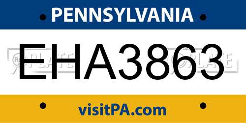 EHA3863 Pennsylvania License Plate