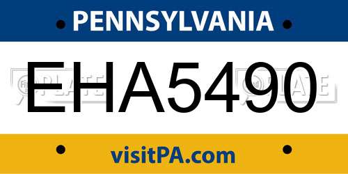 EHA5490 Pennsylvania License Plate