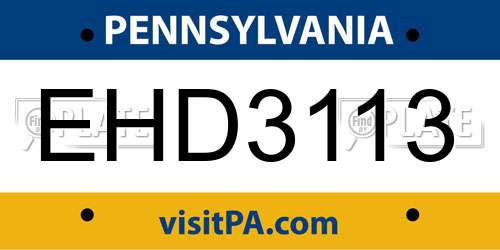 EHD3113 Pennsylvania License Plate