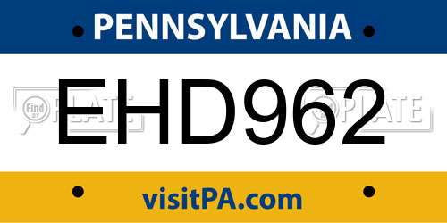 EHD962 Pennsylvania License Plate
