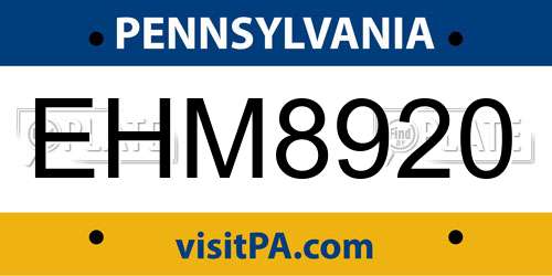 EHM8920 Pennsylvania License Plate