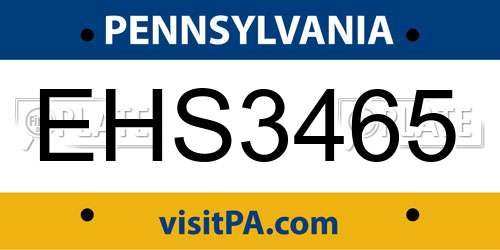 EHS3465 Pennsylvania License Plate