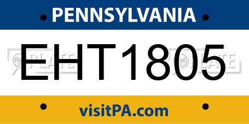 EHT1805 Pennsylvania License Plate