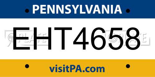 EHT4658 Pennsylvania License Plate