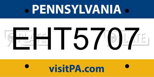 EHT5707 Pennsylvania License Plate