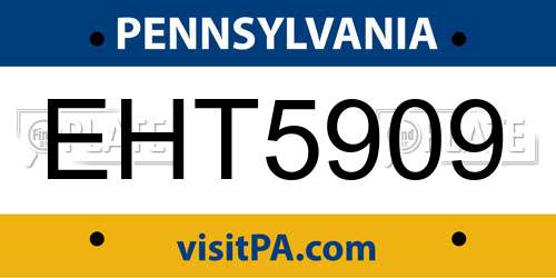 EHT5909 Pennsylvania License Plate