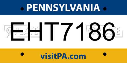 EHT7186 Pennsylvania License Plate