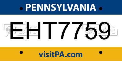 EHT7759 Pennsylvania License Plate