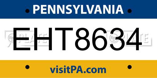 EHT8634 Pennsylvania License Plate