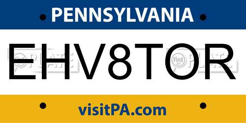 EHV8TOR Pennsylvania License Plate