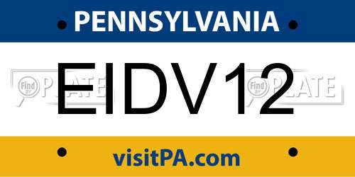 EIDV12 Pennsylvania License Plate