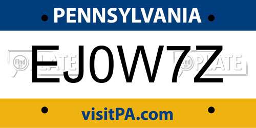EJ0W7Z Pennsylvania License Plate