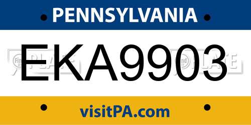 EKA9903 Pennsylvania License Plate