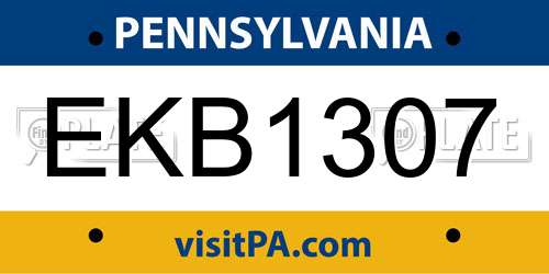 EKB1307 Pennsylvania License Plate